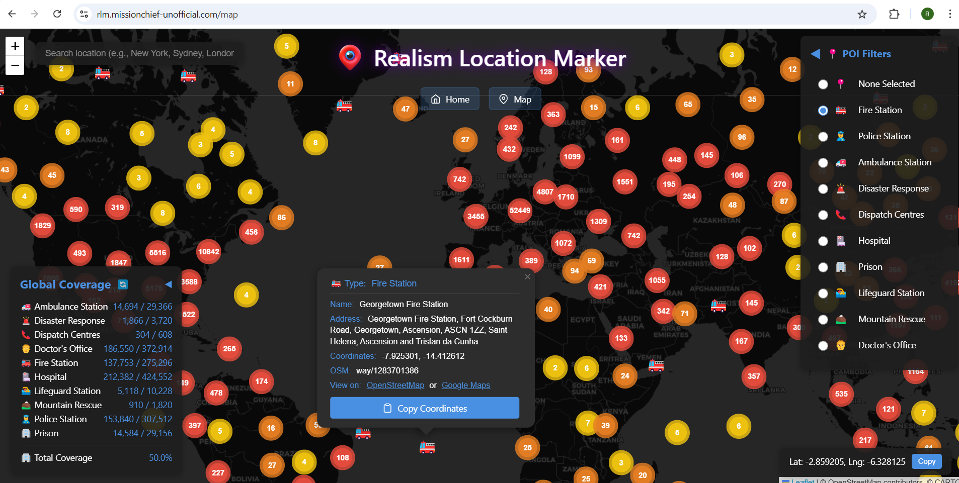 RLM web coverage map interface